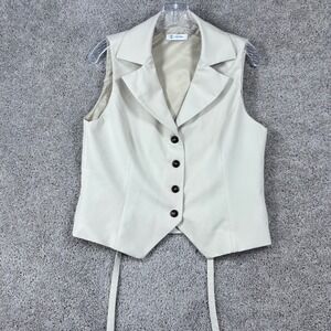 Cicy Bell Womens Beige Tailored Button Front Vest Notched Lapel Size S M9J538